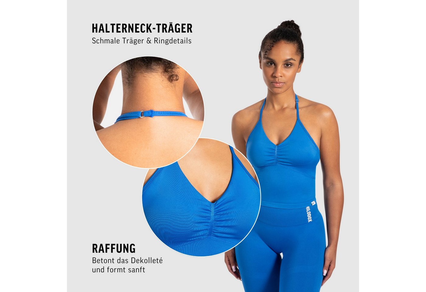 Smilodox Tanktop Malena, Crop Neckholder Sporttop, Ringdetails, Rückenfrei Tanktop nahtlos figurbetont, Sport Freizeit Yoga stylische Looks – Bild 5 von 5