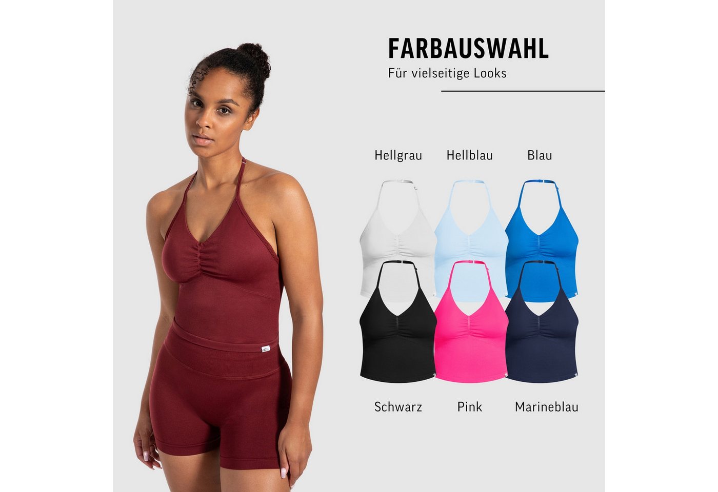 Smilodox Tanktop Malena, Crop Neckholder Sporttop, Ringdetails, Rückenfrei Tanktop nahtlos figurbetont, Sport Freizeit Yoga stylische Looks – Bild 4 von 5