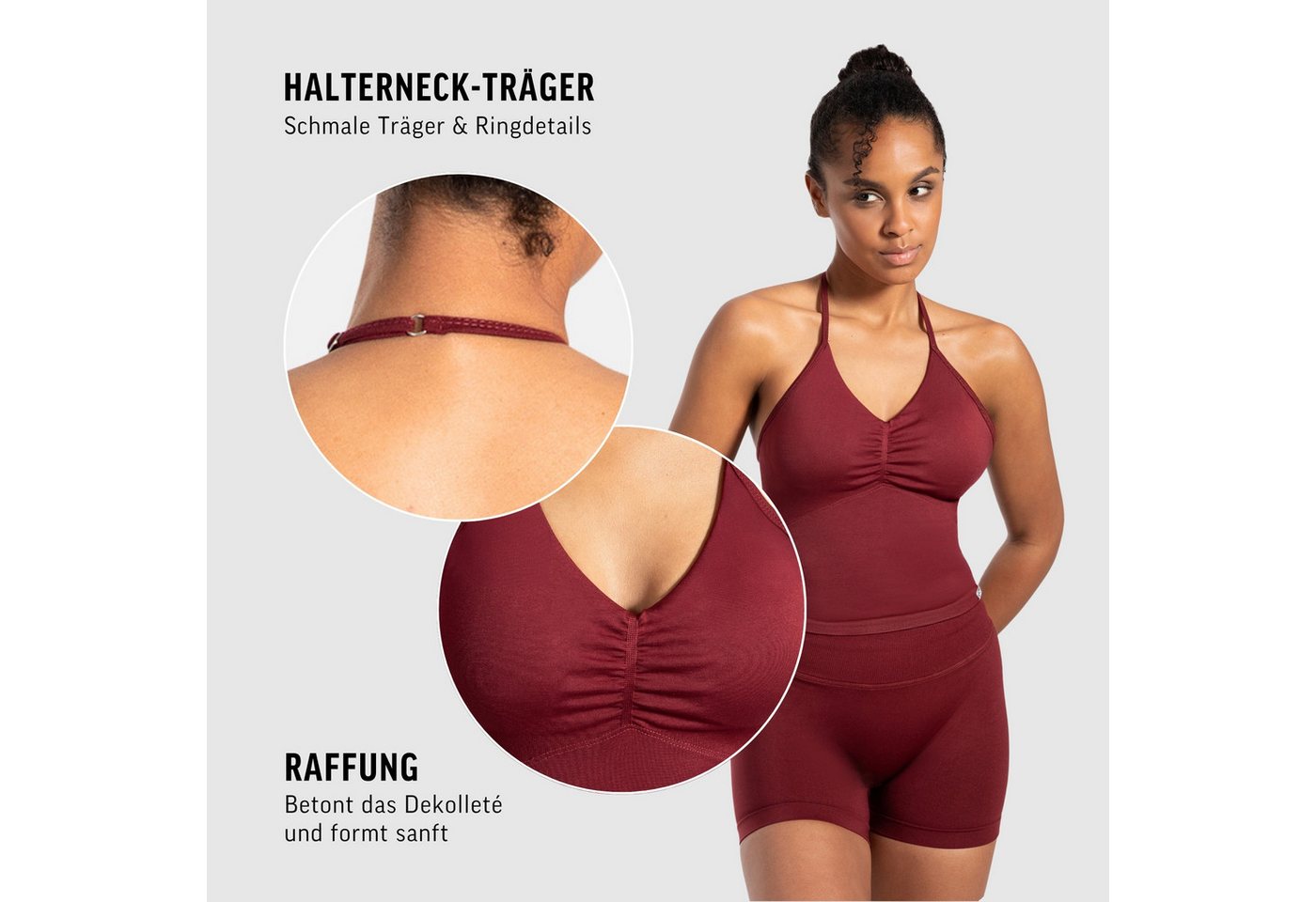 Smilodox Tanktop Malena, Crop Neckholder Sporttop, Ringdetails, Rückenfrei Tanktop nahtlos figurbetont, Sport Freizeit Yoga stylische Looks – Bild 5 von 5