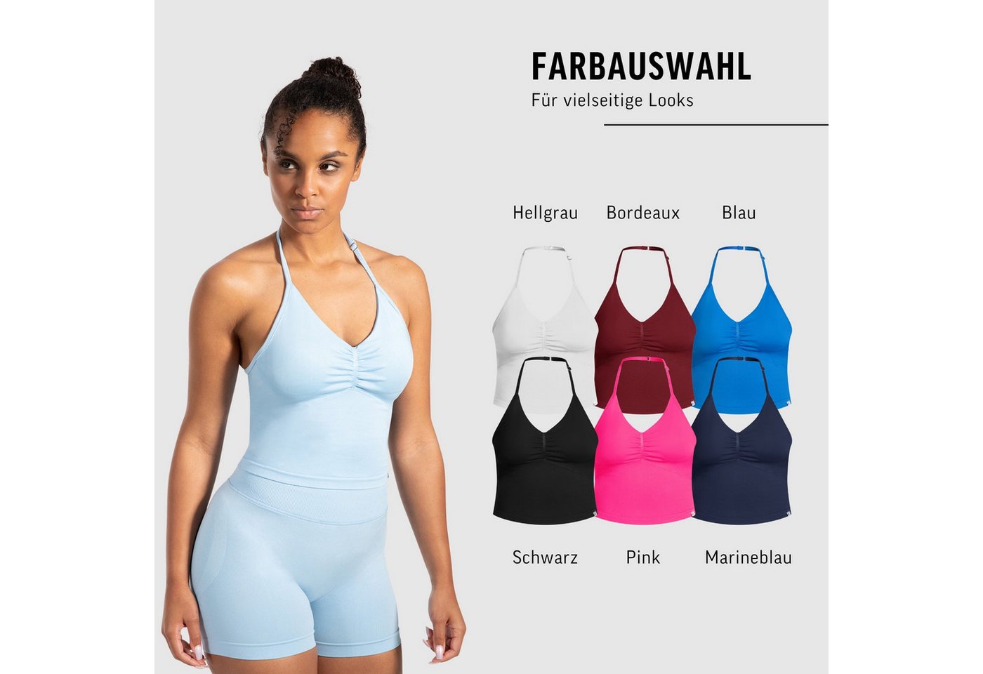 Smilodox Tanktop Malena, Crop Neckholder Sporttop, Ringdetails, Rückenfrei Tanktop nahtlos figurbetont, Sport Freizeit Yoga stylische Looks – Bild 4 von 5