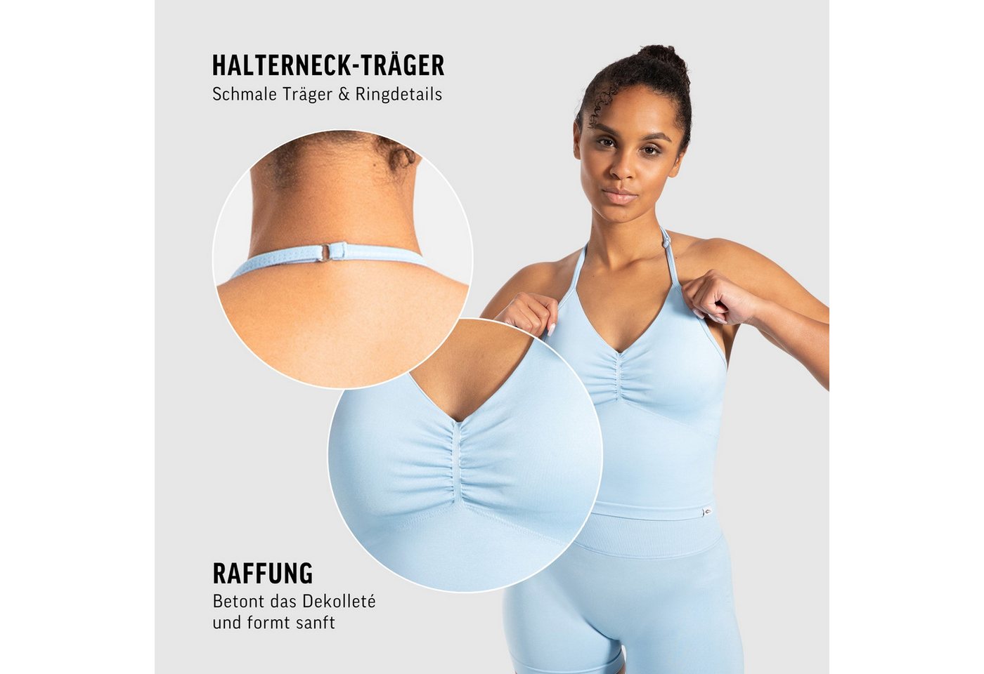 Smilodox Tanktop Malena, Crop Neckholder Sporttop, Ringdetails, Rückenfrei Tanktop nahtlos figurbetont, Sport Freizeit Yoga stylische Looks – Bild 5 von 5