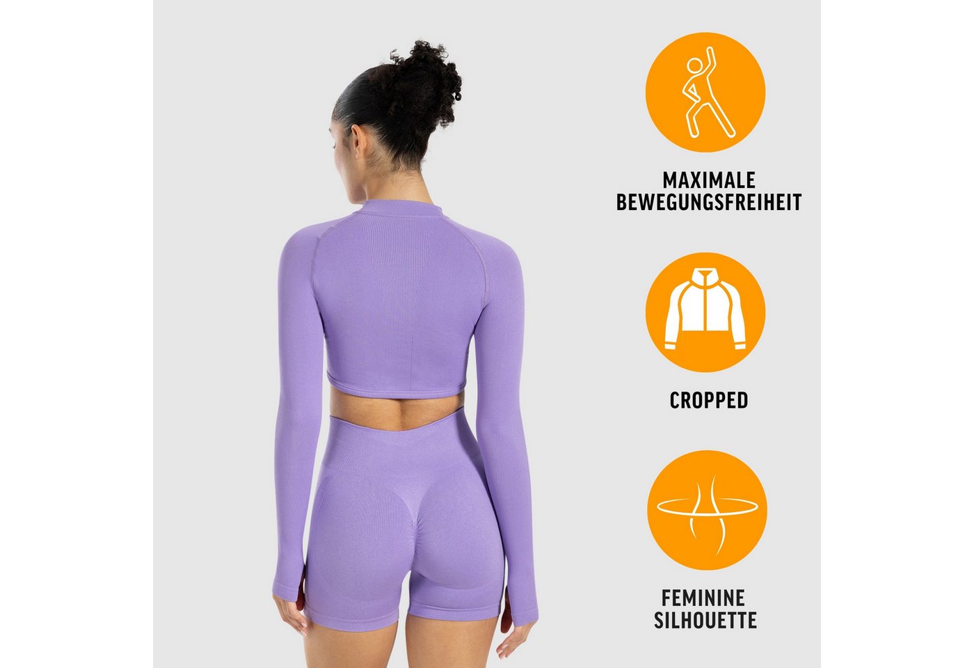 Smilodox Trainingsjacke Harly, Seamless Cropped Sportjacke, Reißverschluss & Daumenlöchern mit Stehkragen, Sport, Warm-up, Freizeit, Layering, Yoga, Training – Bild 2 von 5