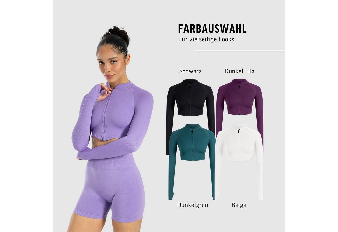 Smilodox Trainingsjacke Harly, Seamless Cropped Sportjacke, Reißverschluss & Daumenlöchern mit Stehkragen, Sport, Warm-up, Freizeit, Layering, Yoga, Training – Bild 4 von 5