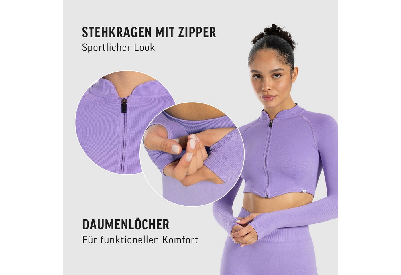 Smilodox Trainingsjacke Harly, Seamless Cropped Sportjacke, Reißverschluss & Daumenlöchern mit Stehkragen, Sport, Warm-up, Freizeit, Layering, Yoga, Training – Bild 5 von 5