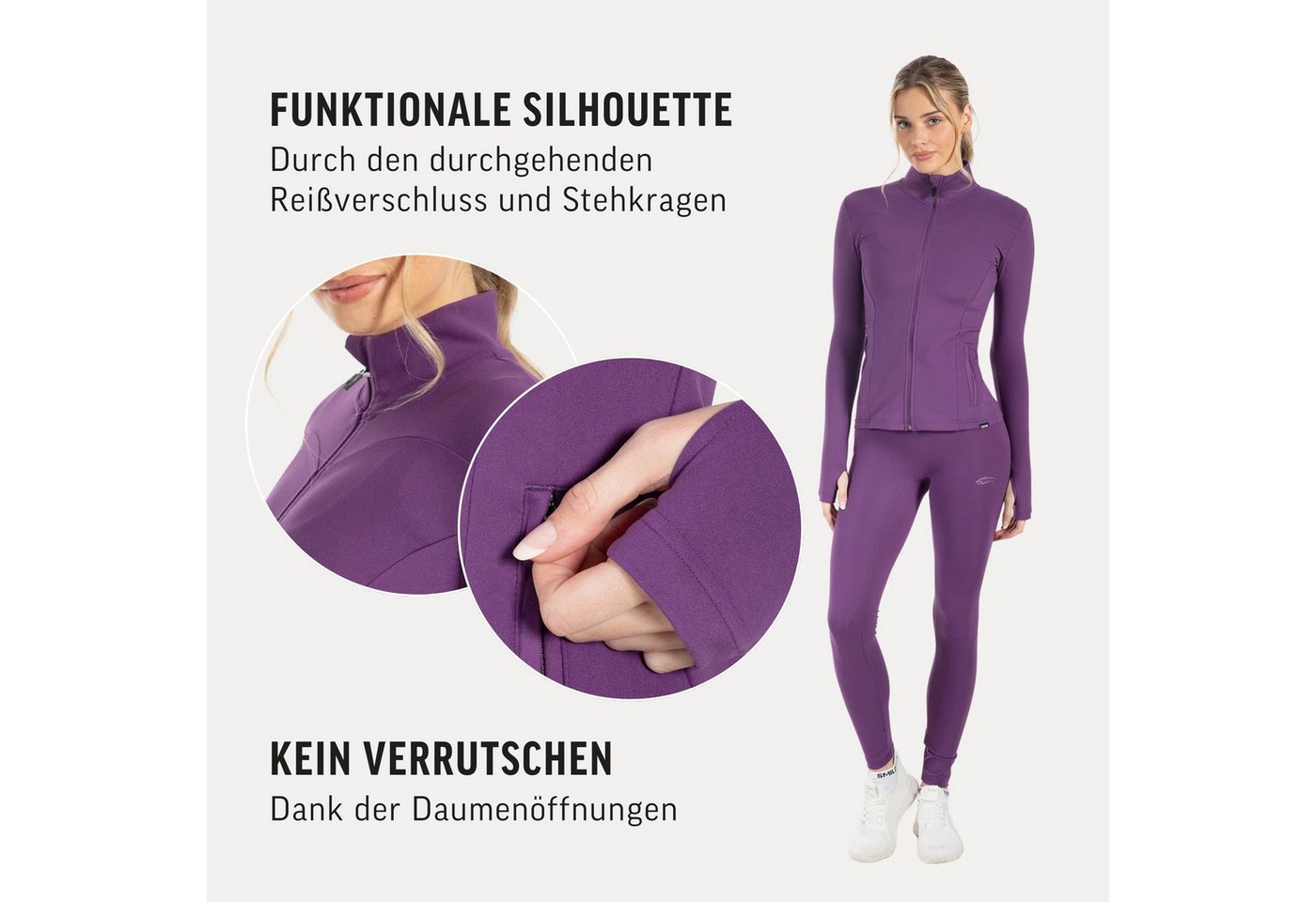 Smilodox Trainingsjacke Kenna, Sportjacke mit tailliertem Schnitt, Windbreaker Laufjacke Sport Oberteil Daumenlöcher Activewear Atmungsaktiv Freizeit Fitness – Bild 5 von 5
