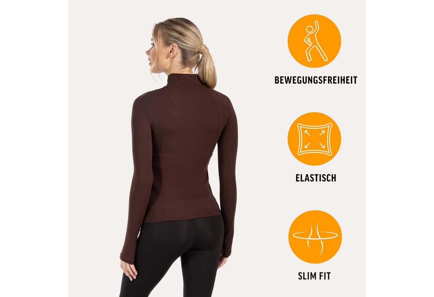 Smilodox Trainingsjacke Kenna Gold, Figurbetonte Sportjacke mit 3D Rubber Print, Stehkragen Goldener Reißverschluss formende Nähte atmungsaktive Laufjacke – Bild 2 von 5