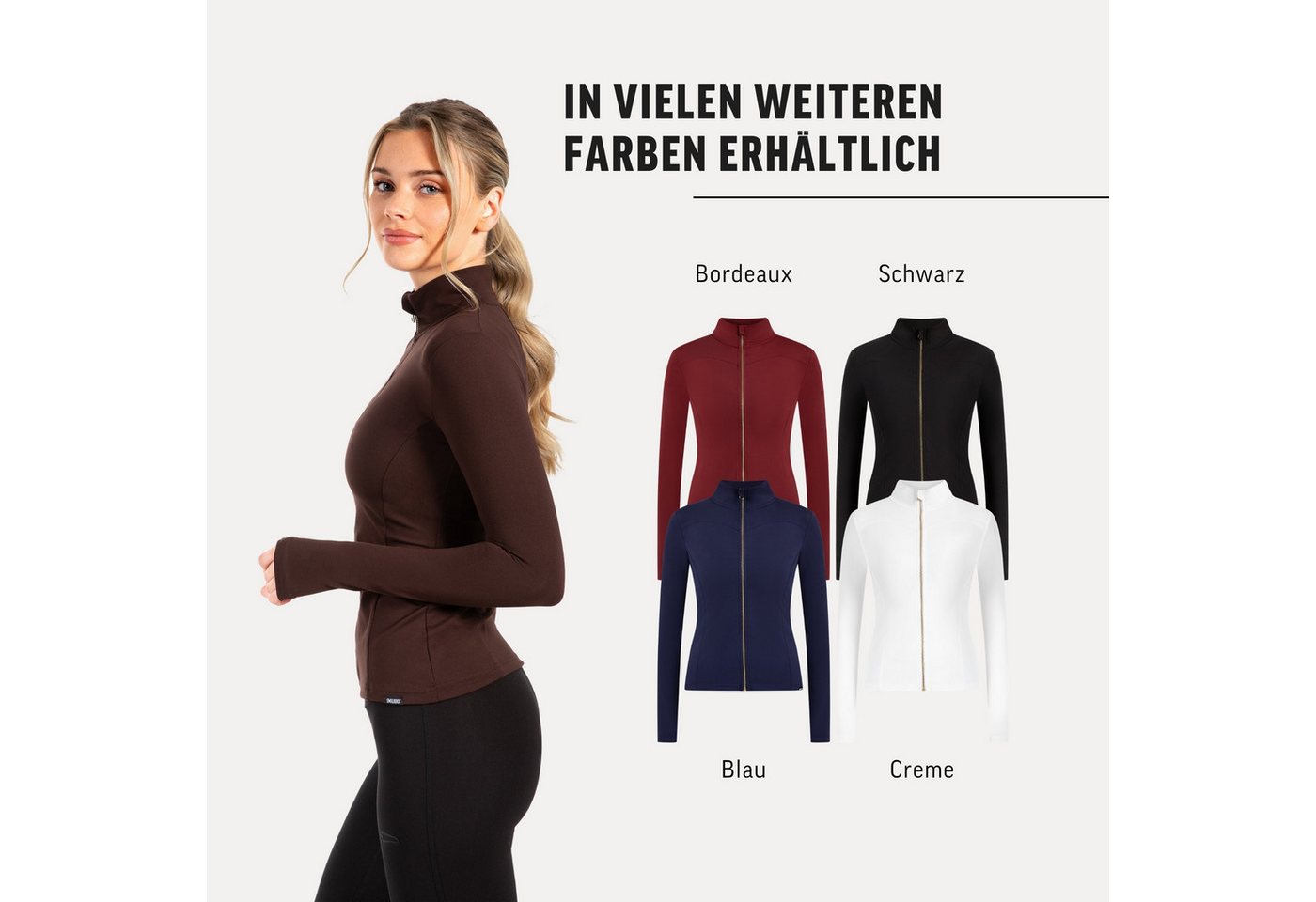 Smilodox Trainingsjacke Kenna Gold, Figurbetonte Sportjacke mit 3D Rubber Print, Stehkragen Goldener Reißverschluss formende Nähte atmungsaktive Laufjacke – Bild 4 von 5