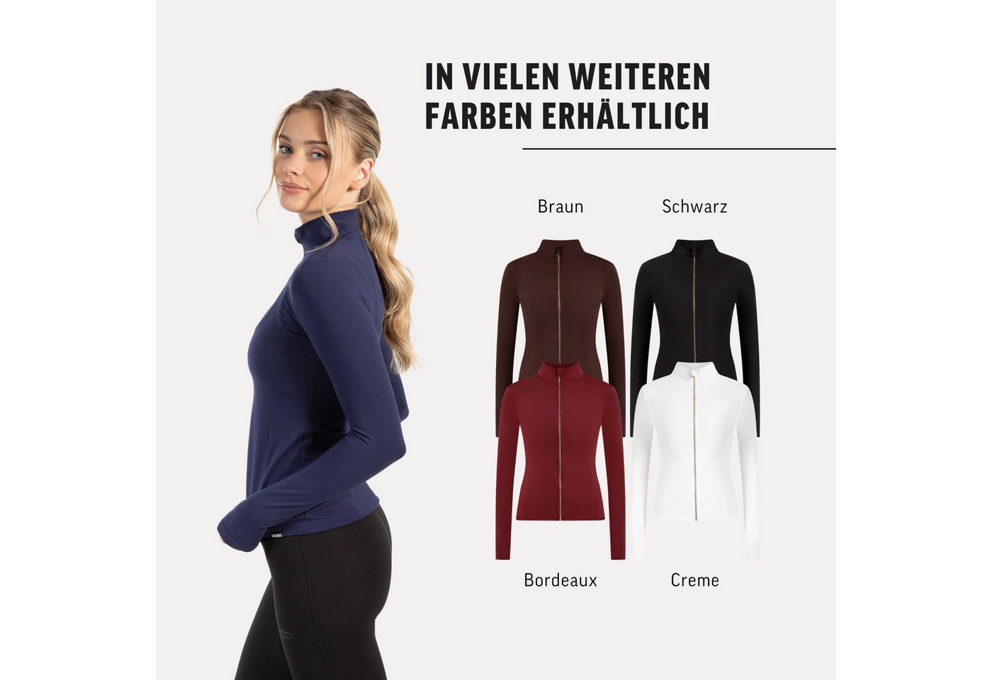 Smilodox Trainingsjacke Kenna Gold, Figurbetonte Sportjacke mit 3D Rubber Print, Stehkragen Goldener Reißverschluss formende Nähte atmungsaktive Laufjacke – Bild 4 von 5