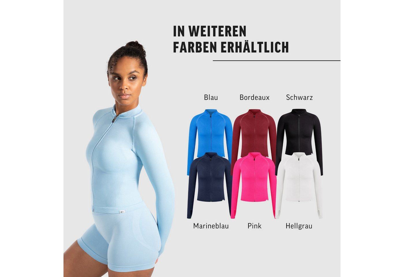 Smilodox Trainingsjacke Revia, Slim Fit Laufjacke mit Stehkragen & Daumenöffnungen, Workout Fitness Oberteil, elastisches Funktionsmaterial, Sportjacke – Bild 4 von 5