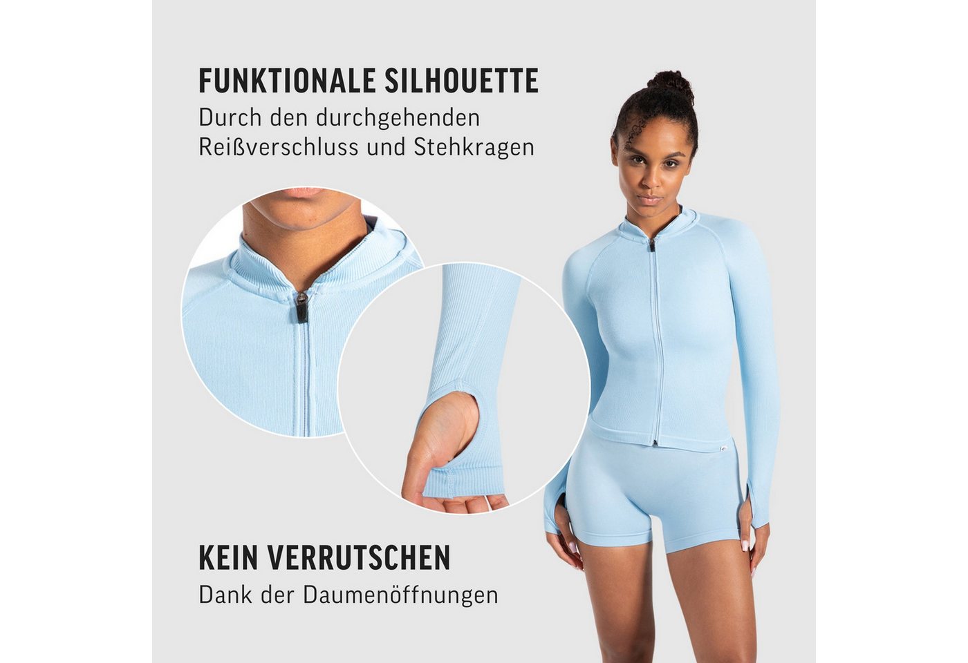 Smilodox Trainingsjacke Revia, Slim Fit Laufjacke mit Stehkragen & Daumenöffnungen, Workout Fitness Oberteil, elastisches Funktionsmaterial, Sportjacke – Bild 5 von 5