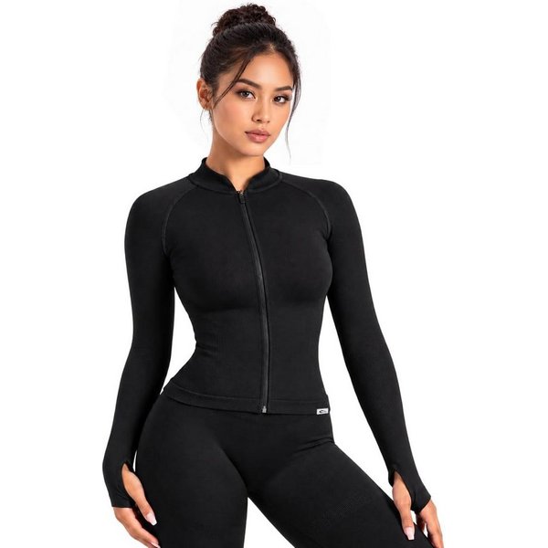 Smilodox Trainingsjacke Revia, Slim Fit Laufjacke mit Stehkragen & Daumenöffnungen, Workout Fitness Oberteil, elastisches Funktionsmaterial, Sportjacke