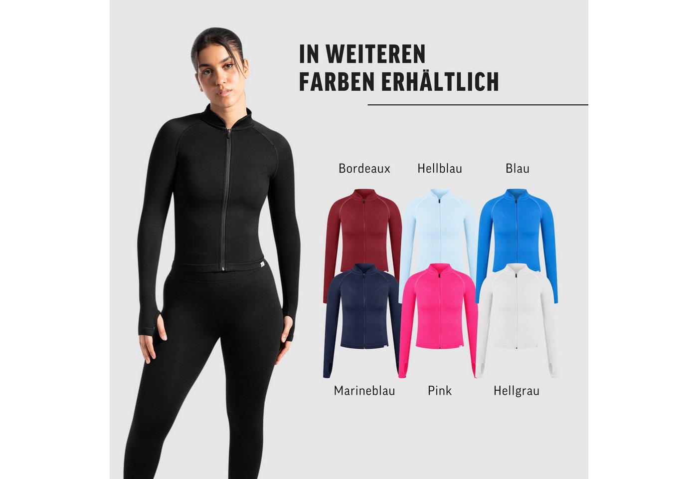 Smilodox Trainingsjacke Revia, Slim Fit Laufjacke mit Stehkragen & Daumenöffnungen, Workout Fitness Oberteil, elastisches Funktionsmaterial, Sportjacke – Bild 4 von 5