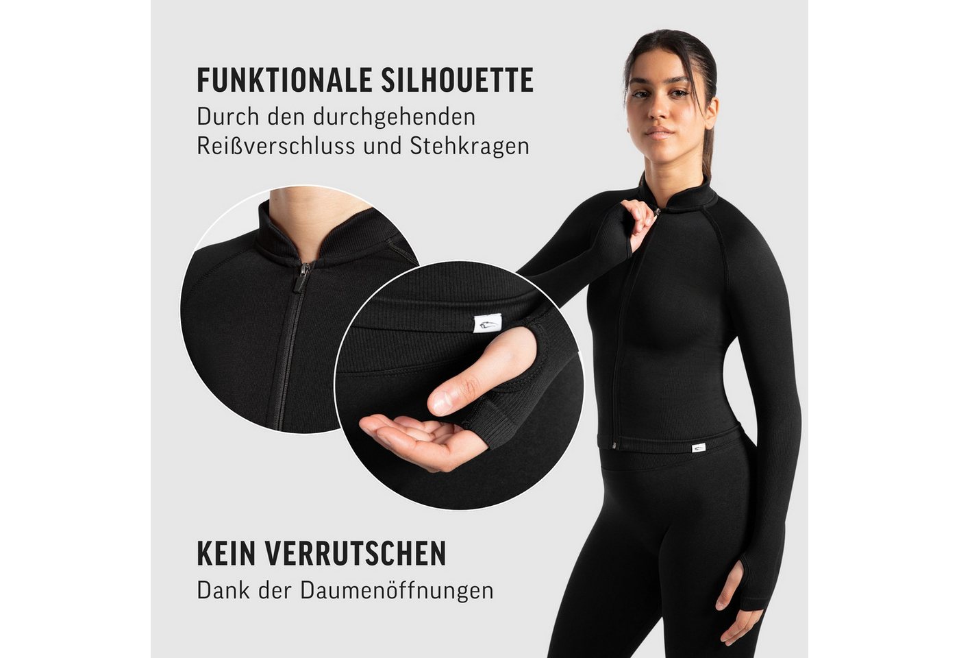 Smilodox Trainingsjacke Revia, Slim Fit Laufjacke mit Stehkragen & Daumenöffnungen, Workout Fitness Oberteil, elastisches Funktionsmaterial, Sportjacke – Bild 5 von 5