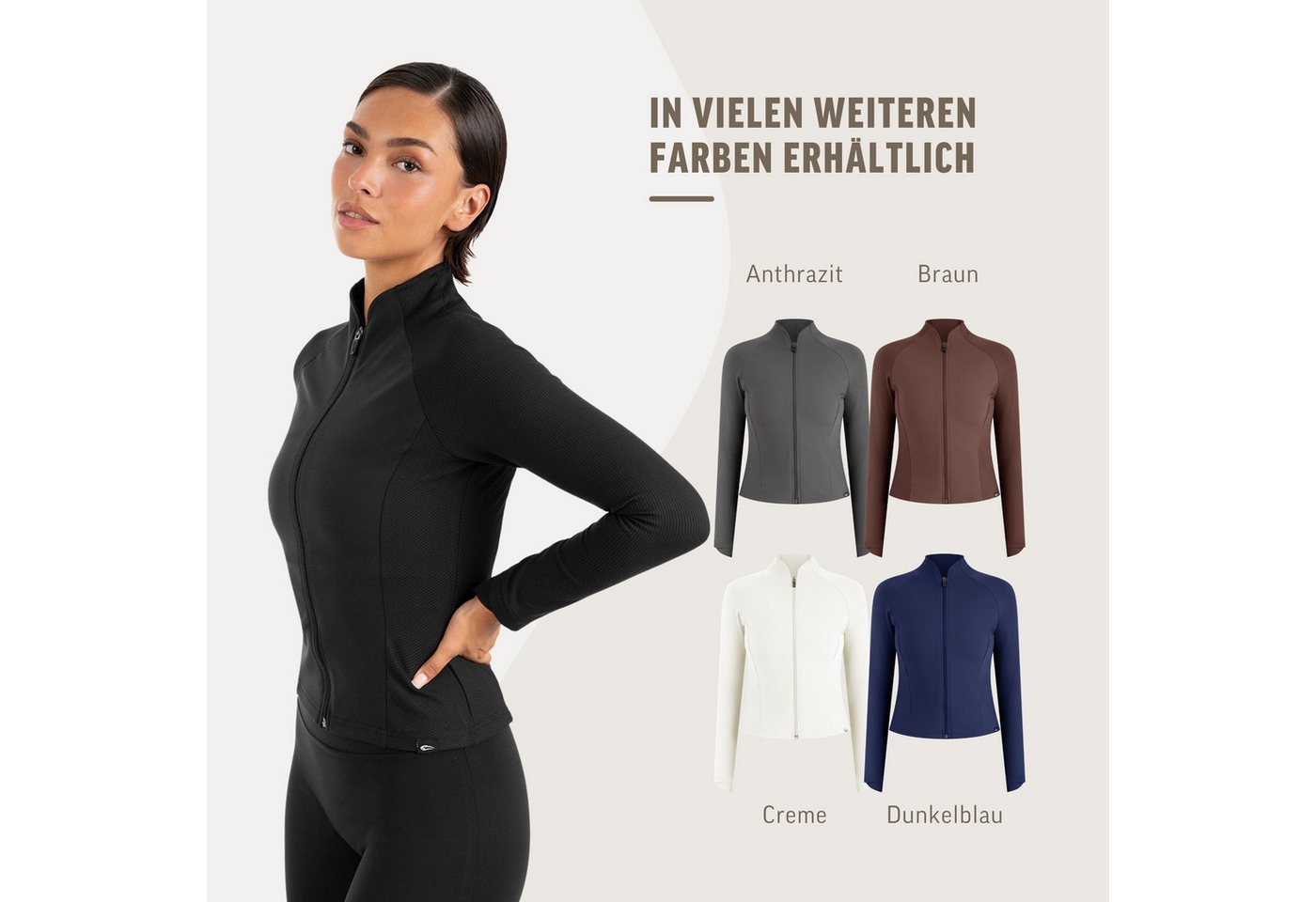 Smilodox Trainingsjacke Solvea Damen, Sportjacke, Shaped Fit, Gymkleidung, Sportjacke Figurbetont, Stehkragen, Reißverschluss, Jacke für Fitness, Yoga – Bild 4 von 5