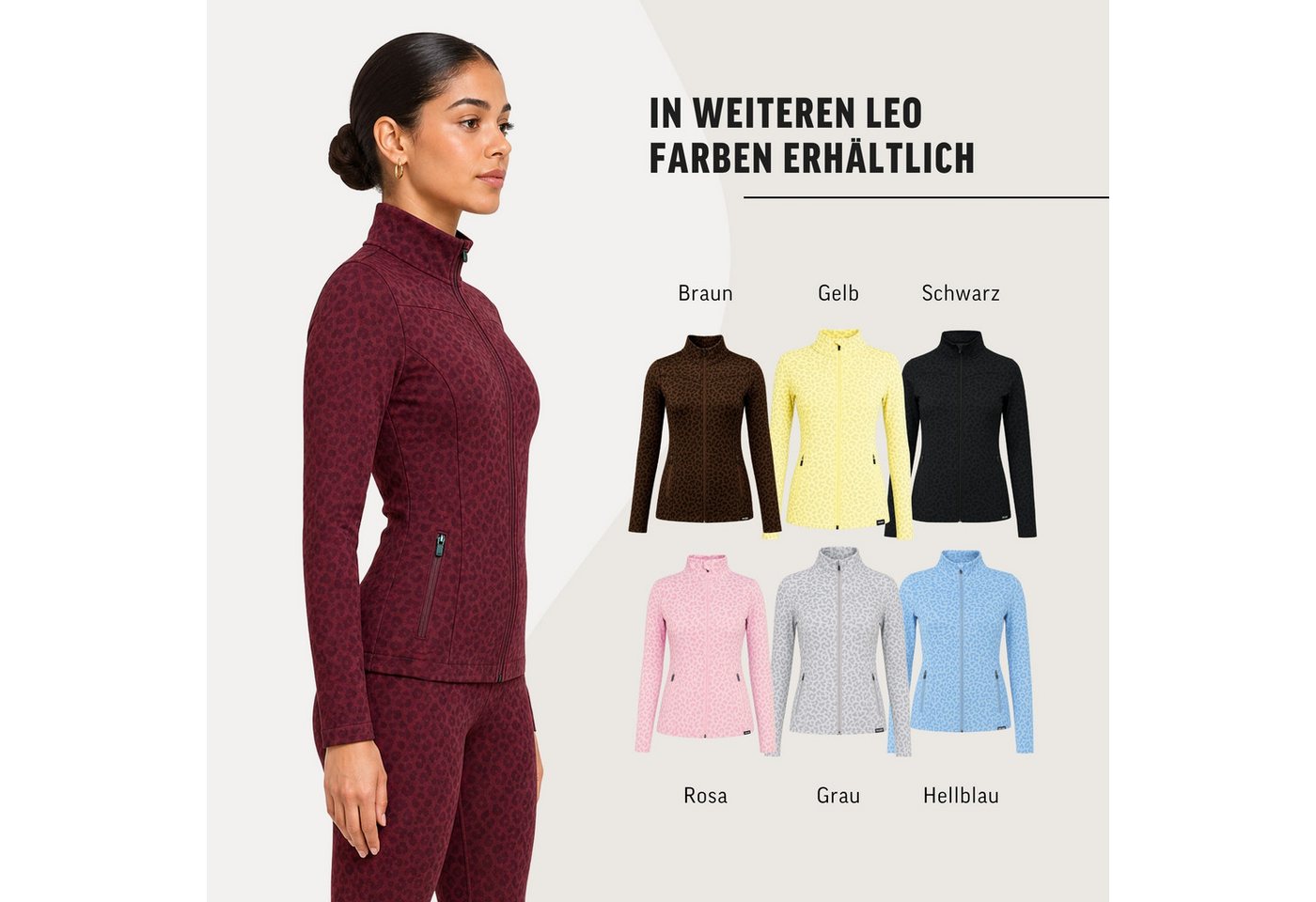 Smilodox Trainingsjacke Velvara, Sportjacke mit Leo-Muster, Sportjacke für Gym & Freizeit Leo-Print, elastisches Perfomance Material, Stehkragen, Fitness – Bild 4 von 5