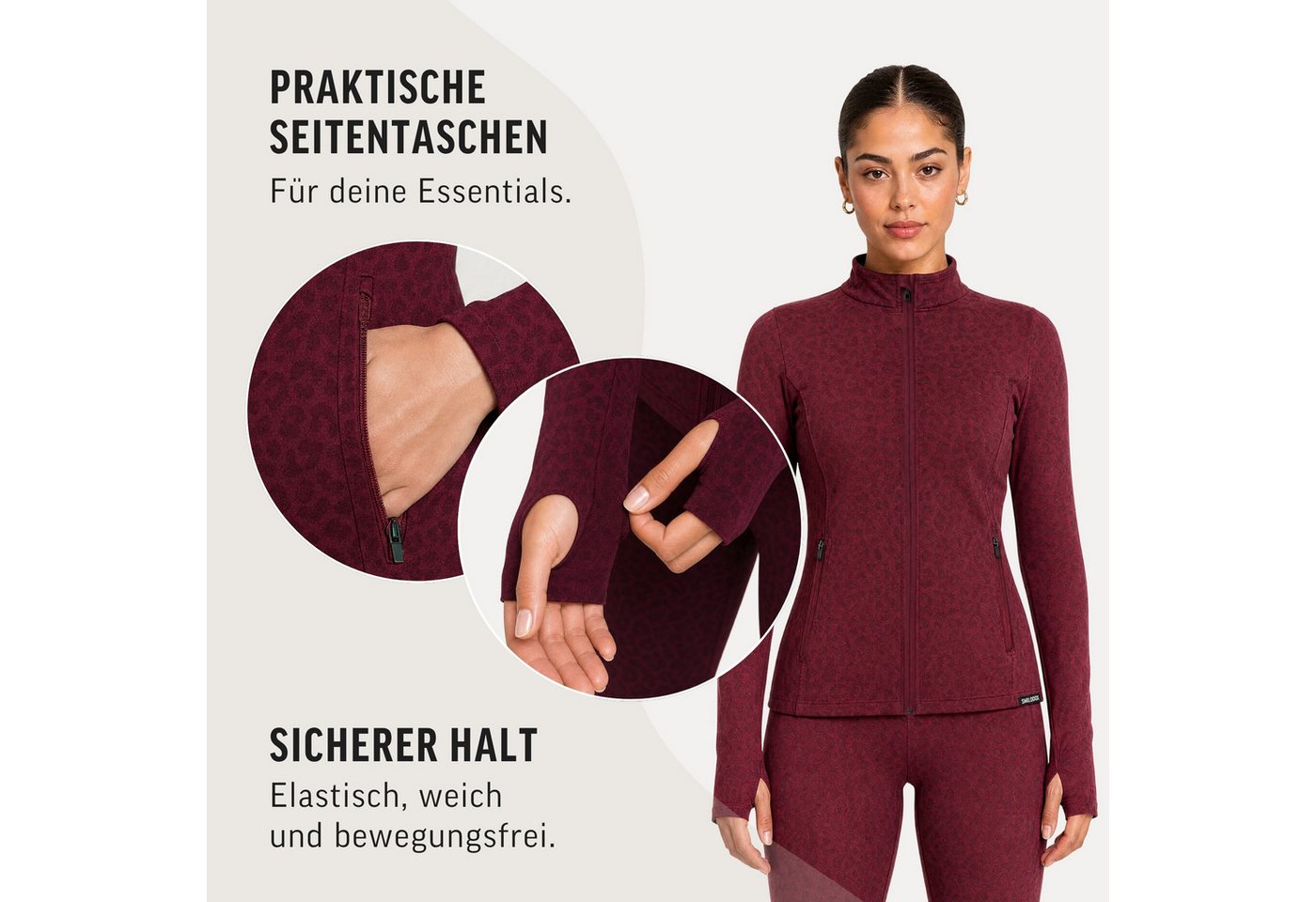 Smilodox Trainingsjacke Velvara, Sportjacke mit Leo-Muster, Sportjacke für Gym & Freizeit Leo-Print, elastisches Perfomance Material, Stehkragen, Fitness – Bild 5 von 5