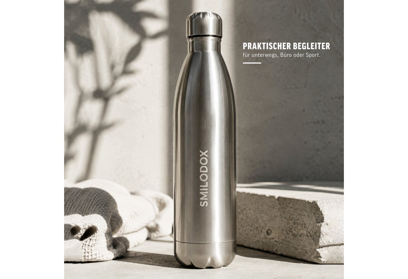 Smilodox Trinkflasche Sveltis, 750ml Edelstahl Thermoflasche, BPA-frei, 100% Auslaufsicher, Schlanke Form, Edelstahl, Thermofunktion, für Büro, Gym & Alltag – Bild 3 von 5