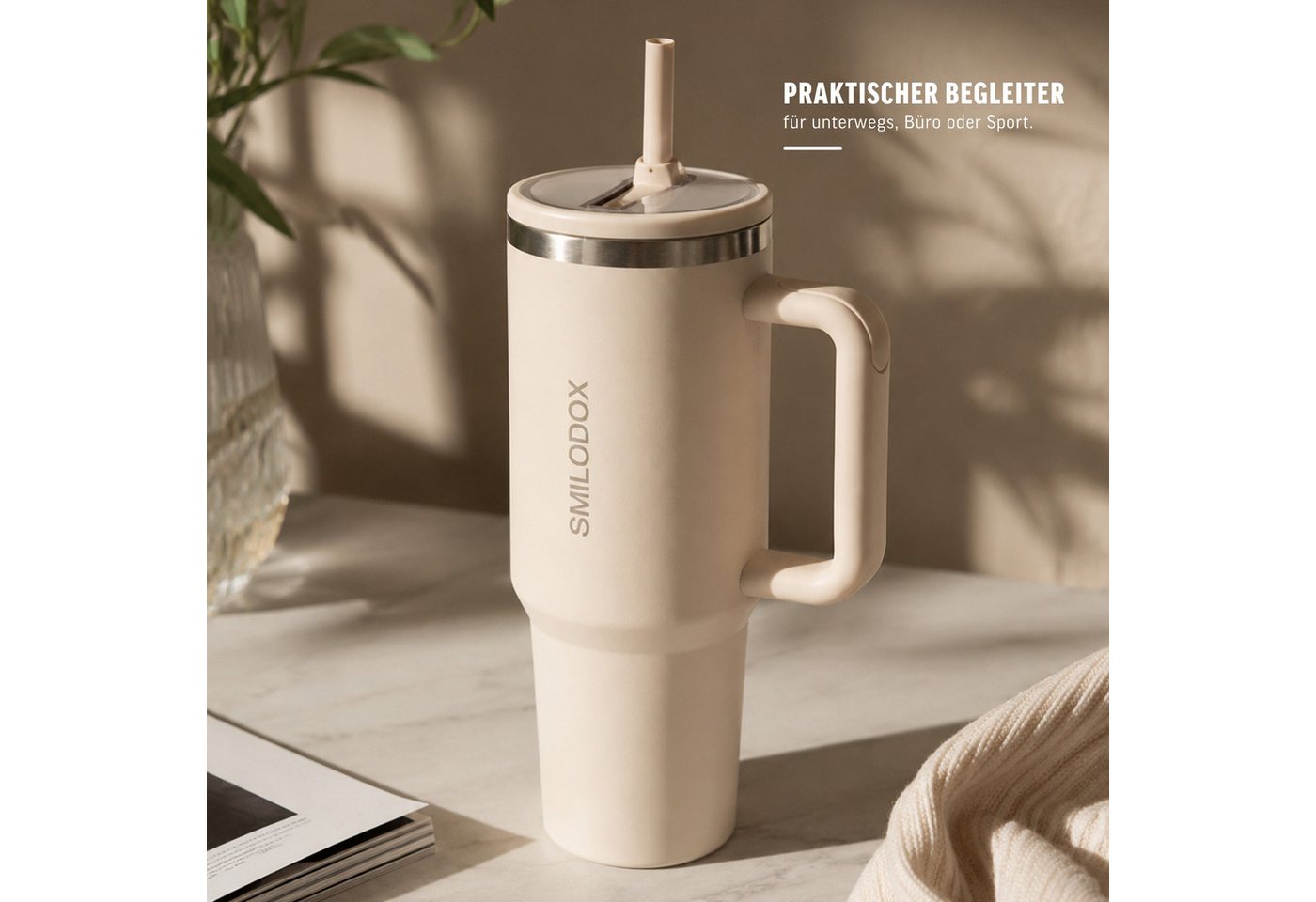 Smilodox Trinkflasche Termis Edelstahl Thermobecher, 1,2 Liter Trinkbecher, 100% auslaufsicher, BPA-frei, Unisex Design, für Büro, Gym & Alltag – Bild 3 von 5
