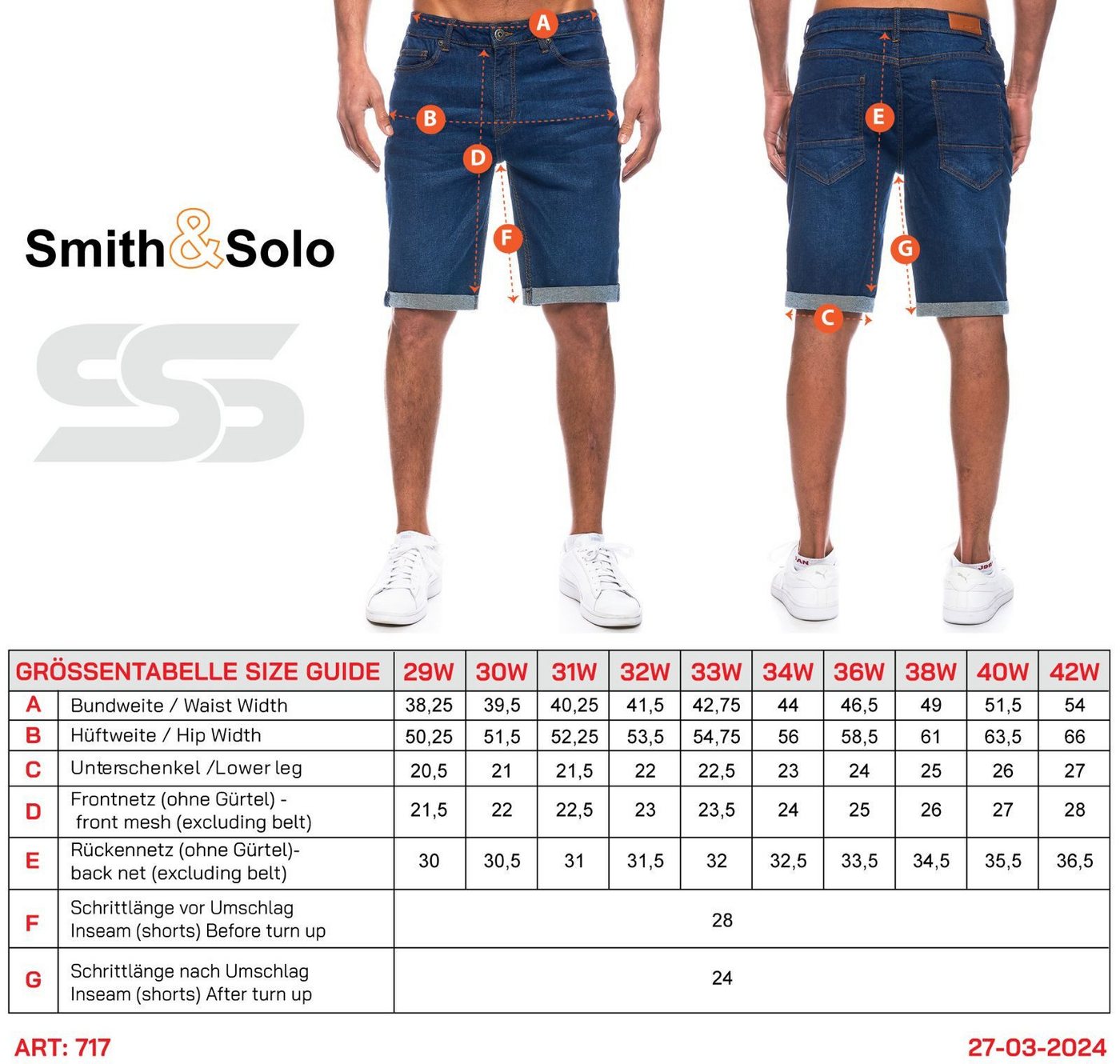 Smith & Solo Jeansshorts Herren, kurze Hosen Männer, Shorts 5-Pocket Style – Bild 4 von 4
