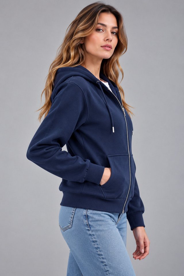 Smith & Solo Kapuzenpullover Damen - Sweatshirt mit Reißverschluss Zipper Hoodie Kapuzensweatjacke – Bild 2 von 5