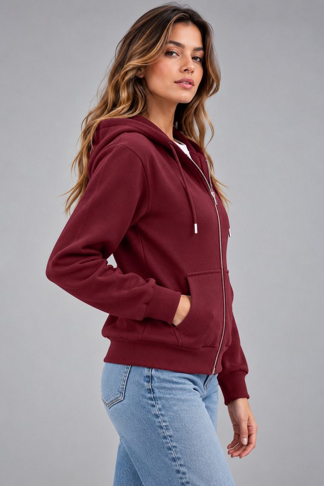 Smith & Solo Kapuzenpullover Damen - Sweatshirt mit Reißverschluss Zipper Hoodie Kapuzensweatjacke – Bild 2 von 5