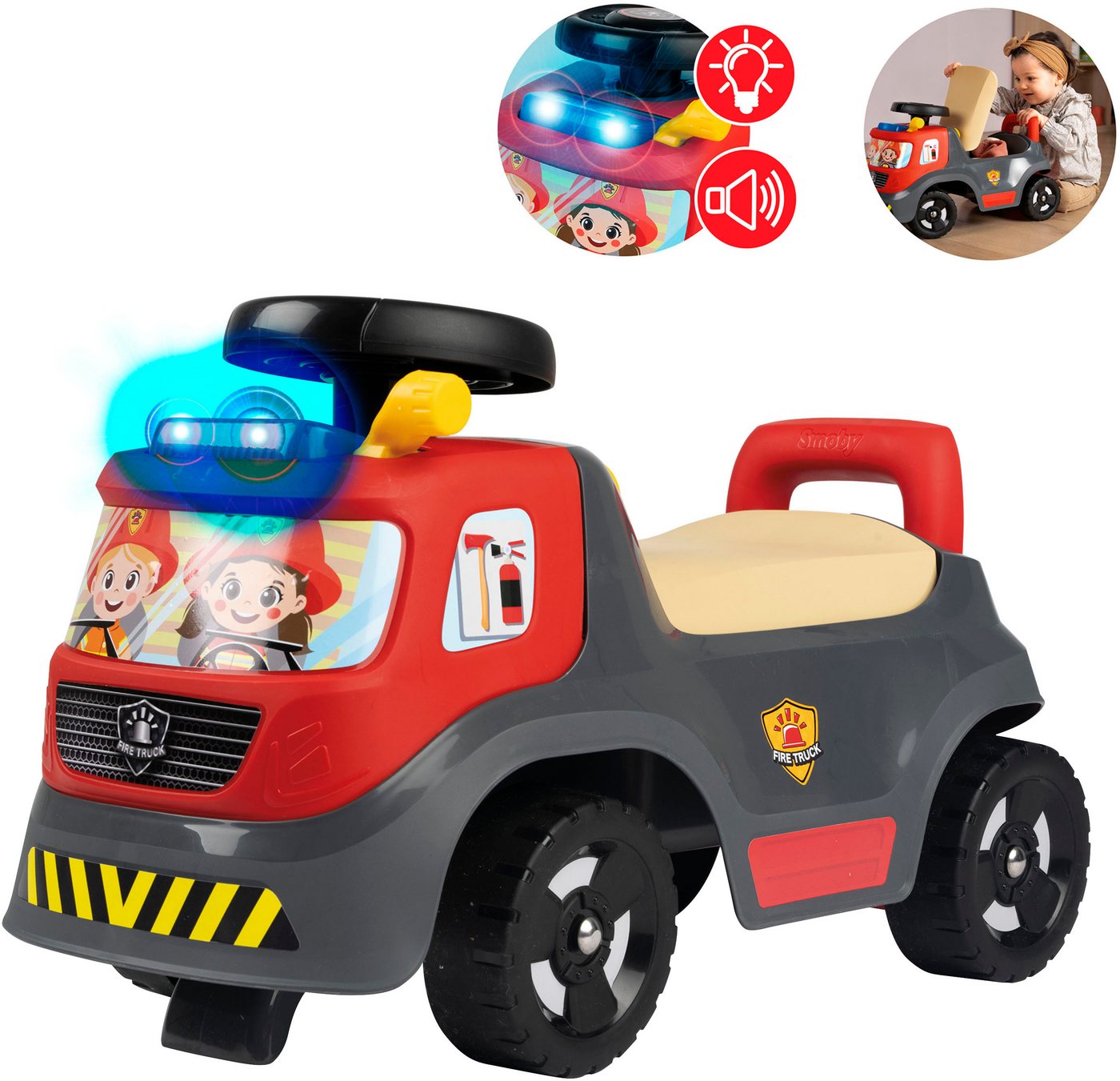 Smoby Rutscherauto Feuerwehr, mit Licht und Sirene – Bild 4 von 5