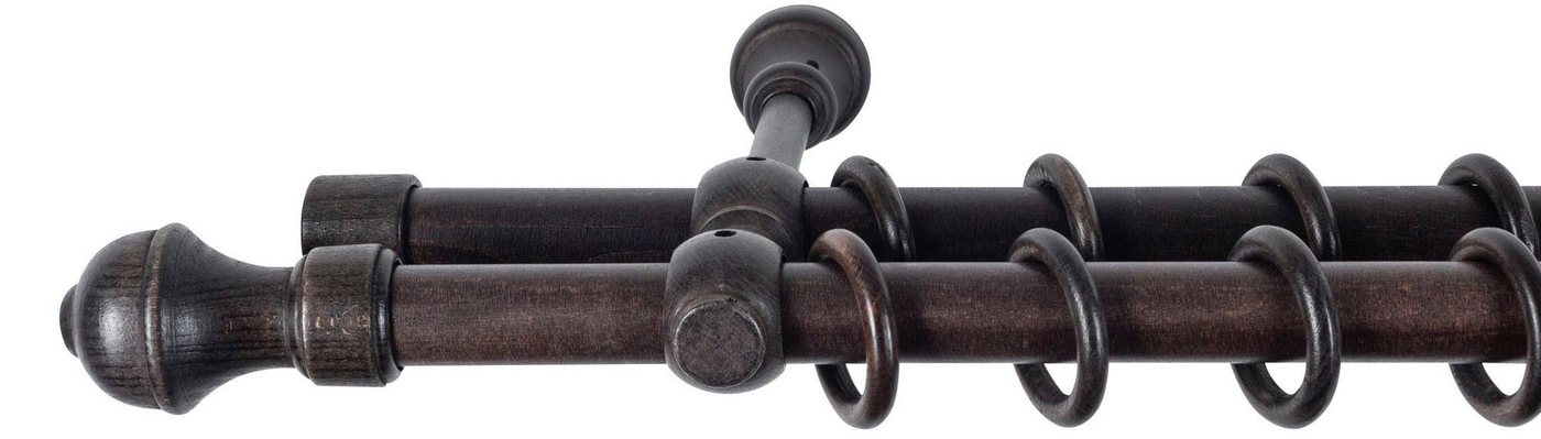 SN DECO GROUP Gardinenstange Ares, 2-läufig, Fixmaß, mit Bohren, verschraubt, Holzwerkstoff, 28 mm, Holz, verschiedene Längen und Farben, Komplettset – Bild 2 von 5