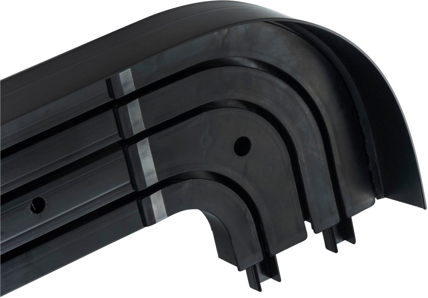 SN DECO GROUP Vorhangschiene SH3, 3-läufig, Fixmaß, mit Bohren, verschraubt, Kunststoff, Set 3-läufig,inkl. Rundbögen, Blende 5 cm, vorgebohrt, Innenlauf – Bild 2 von 5