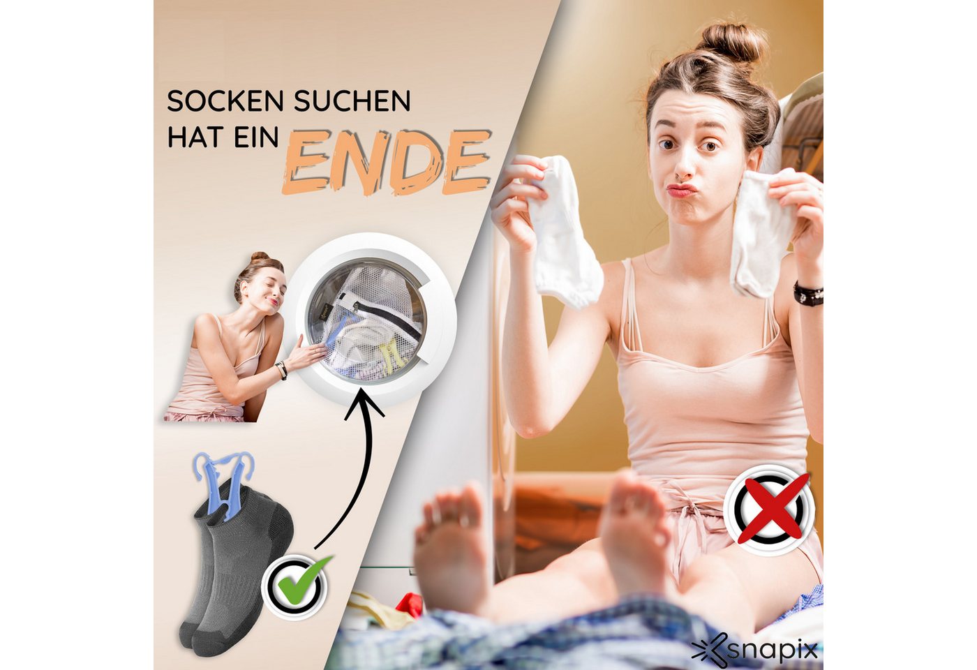 snapix Sockenklammer [40 Stück],(Set mit Klammerbeutel & Wäschenetz ODER 40x Einzelklammern, Sockenclips für Waschmaschine und Trockner), Nie Wieder Socken sort – Bild 2 von 5