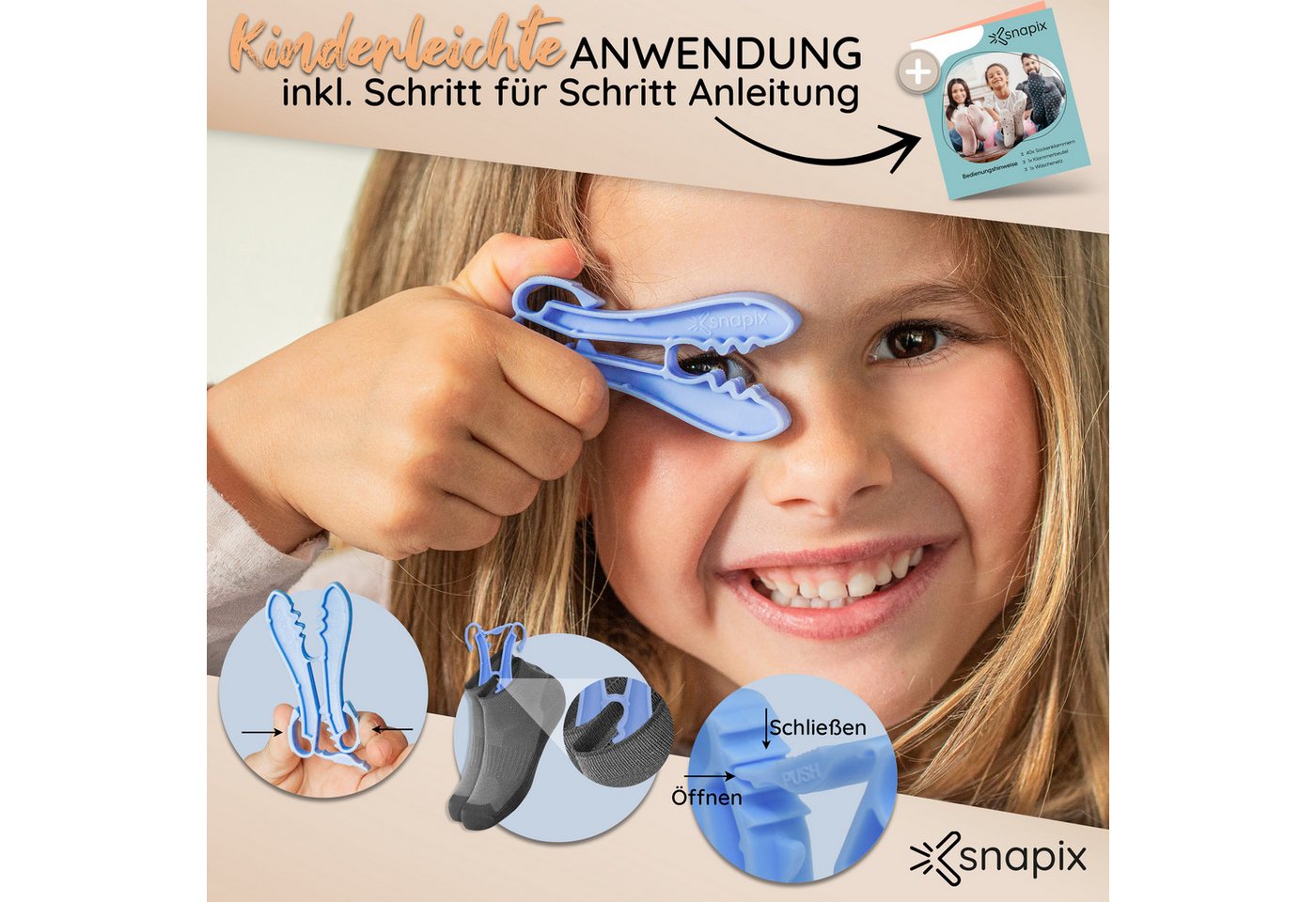 snapix Sockenklammer [40 Stück],(Set mit Klammerbeutel & Wäschenetz ODER 40x Einzelklammern, Sockenclips für Waschmaschine und Trockner), Nie Wieder Socken sort – Bild 3 von 5