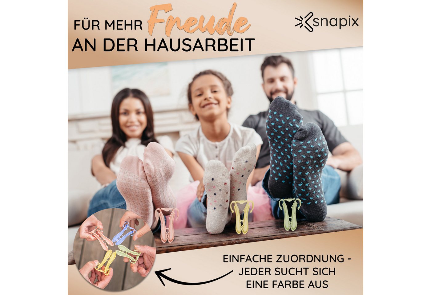 snapix Sockenklammer [40 Stück],(Set mit Klammerbeutel & Wäschenetz ODER 40x Einzelklammern, Sockenclips für Waschmaschine und Trockner), Nie Wieder Socken sort – Bild 4 von 5
