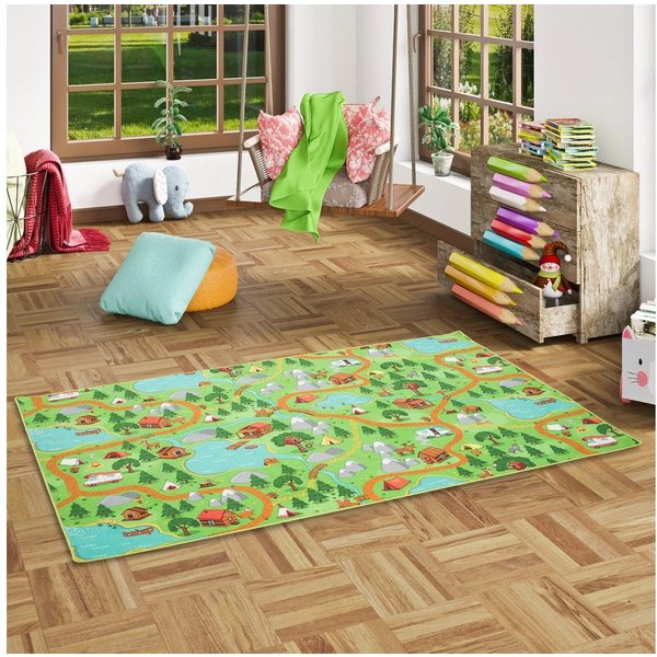 Snapstyle Kinderteppich Kinder Spiel Teppich Campingplatz, Rechteckig, Höhe: 5 mm