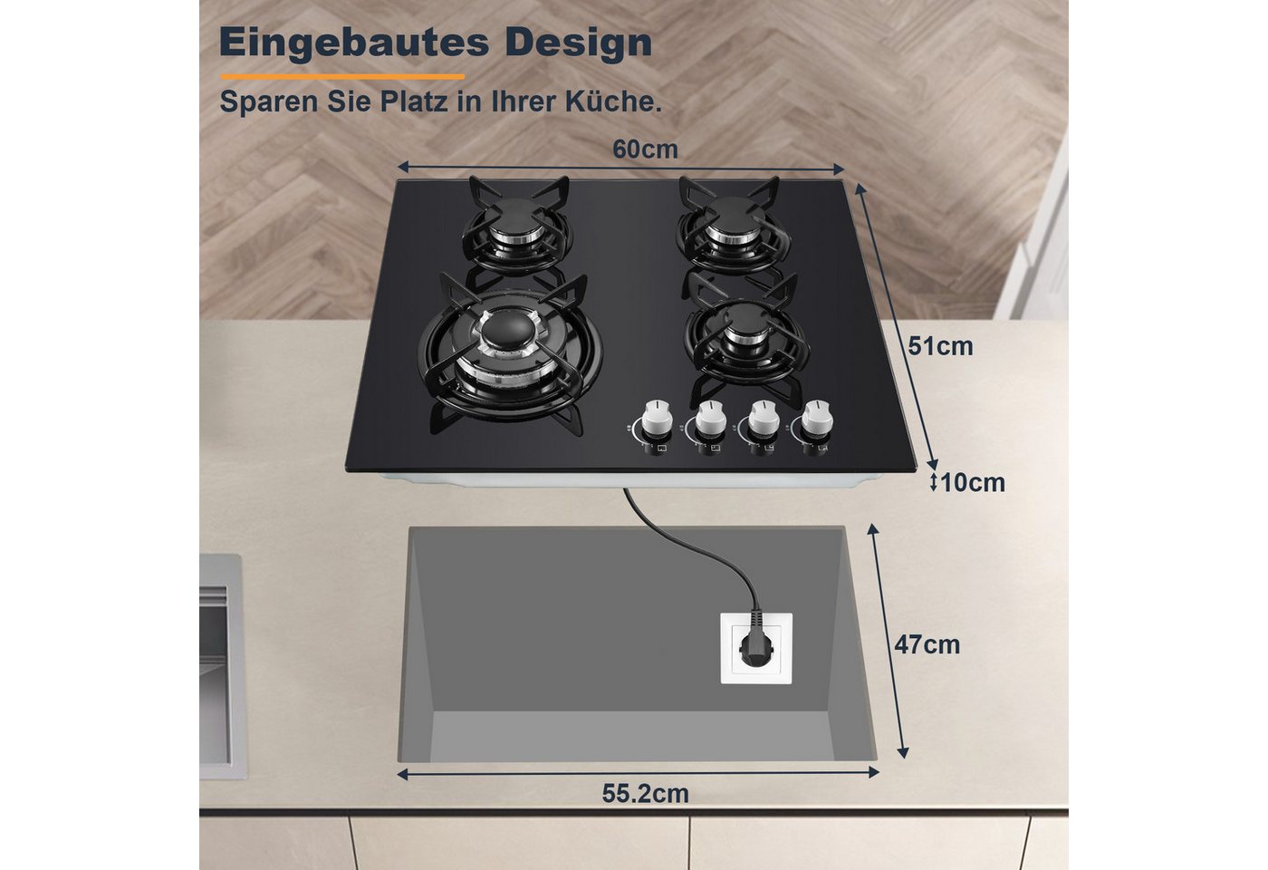 SNDOAS Gas-Kochfeld, Gasherd mit automatischer Thermoelementschutz, Erdgas/Propangas – Bild 2 von 5