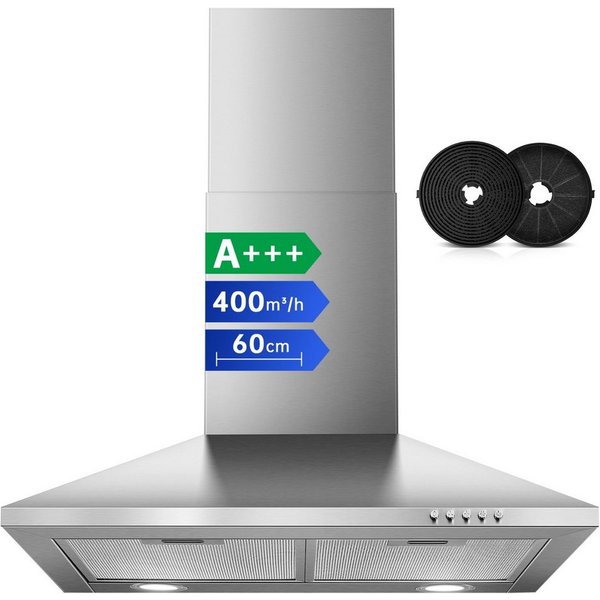 SNDOAS Kopffreihaube Dunstabzugshaube, Edelstahl – Wandhaube inkl. Aktivkohlefilter, A+++ Konvertierbar Abluft/Umluft inkl. Aktivkohlefilter, 60cm, 400m³/h