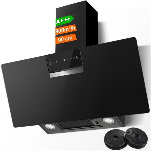 SNDOAS Kopffreihaube Dunstabzugshaube 90cm, A+++ Energieeffizienzklasse, 800 m³/h Saugkraft 3 Stufen + Booster, Touch & Gestensteuerung, Aktivkohlefilter, A+++