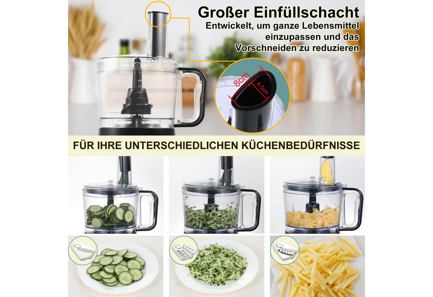 SNDOAS Küchenmaschine, 800 W, 2 l Schüssel, Mixer & Zerkleinerer mit 3 einstellbaren Geschwindigkeiten – Bild 4 von 5