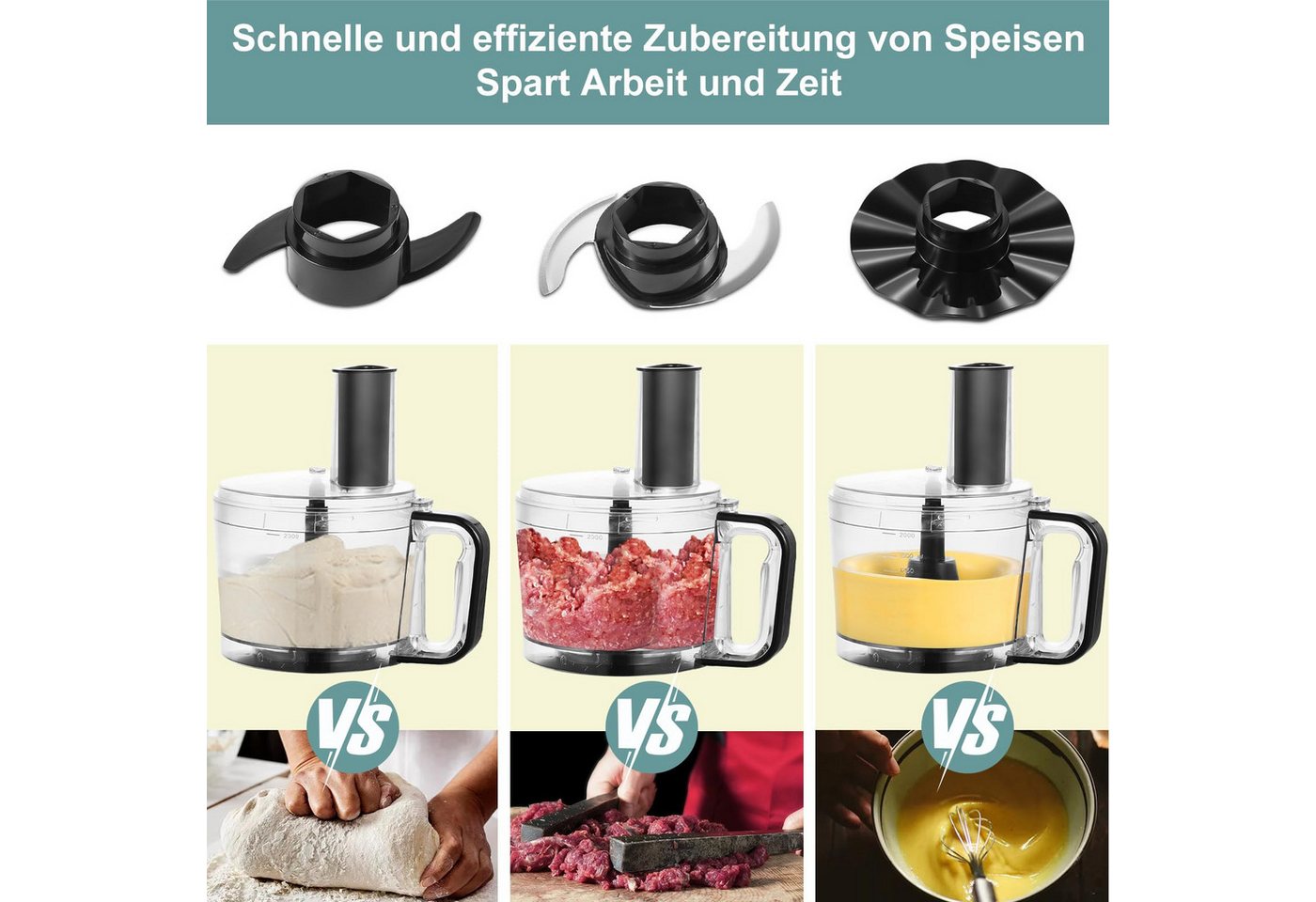 SNDOAS Küchenmaschine, 800 W, 2 l Schüssel, Mixer & Zerkleinerer mit 3 einstellbaren Geschwindigkeiten – Bild 5 von 5