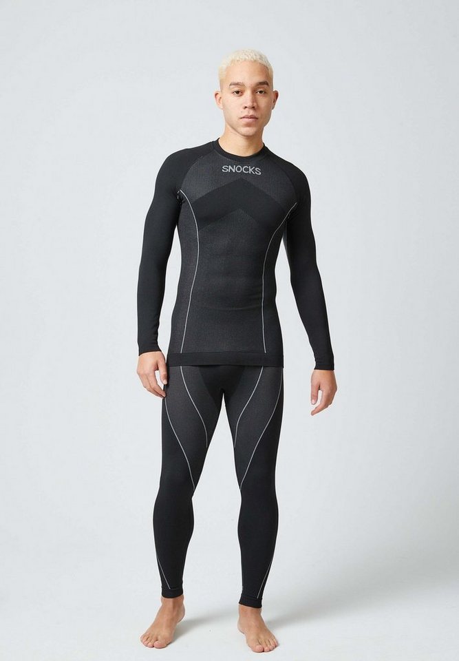 SNOCKS Thermounterhemd Thermounterwäsche mit Daumenloch für Herren (1-St) perfekt für Wintersportaktivitäten, atmungsaktiv und wärmeisolierend – Bild 2 von 5