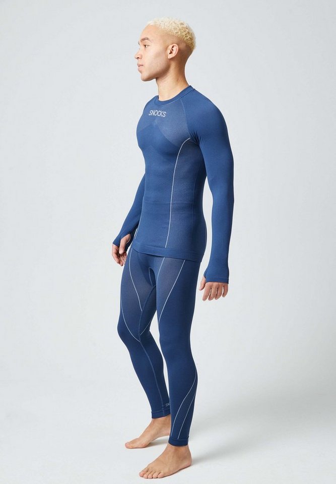 SNOCKS Thermounterhemd Thermounterwäsche mit Daumenloch für Herren (1-St) perfekt für Wintersportaktivitäten, atmungsaktiv und wärmeisolierend – Bild 4 von 5