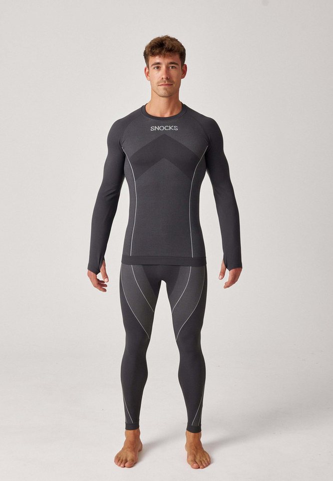 SNOCKS Thermounterhemd Thermounterwäsche mit Daumenloch für Herren (1-St) perfekt für Wintersportaktivitäten, atmungsaktiv und wärmeisolierend – Bild 2 von 5