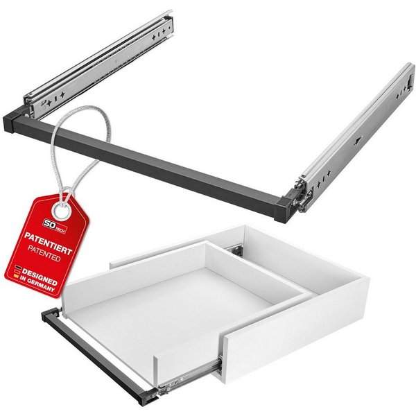SO-TECH® Auszug VarioSlide bis 100 kg, mit Verriegelung, einhändig bedienbar (Set), Vollauszug 60 cm Breite, 30 cm Tiefe, ohne Front schwarz