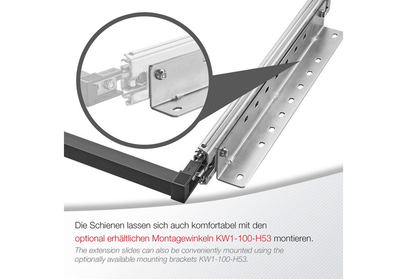 SO-TECH® Auszug VarioSlide bis 100 kg, mit Verriegelung, einhändig bedienbar (Set), Vollauszug 60 cm Breite, 30 cm Tiefe, ohne Front schwarz – Bild 5 von 5