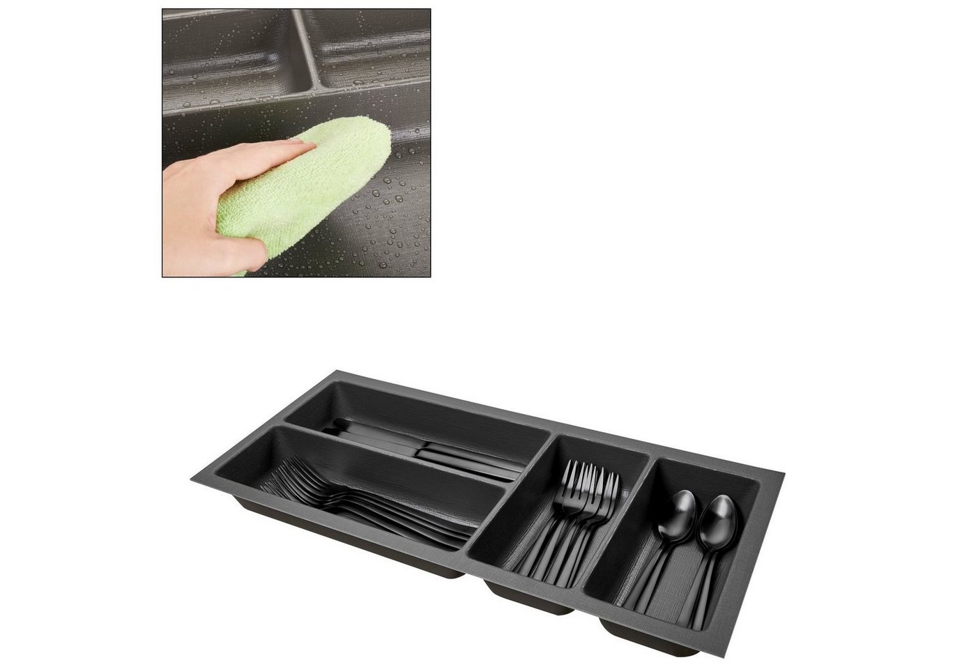 SO-TECH® Besteckeinsatz ORGA-BOX II Leinwandstruktur, für Nobilia bis 07/2012, Besteckeinsatz 209 mm Breite, Anthrazit – Bild 2 von 5