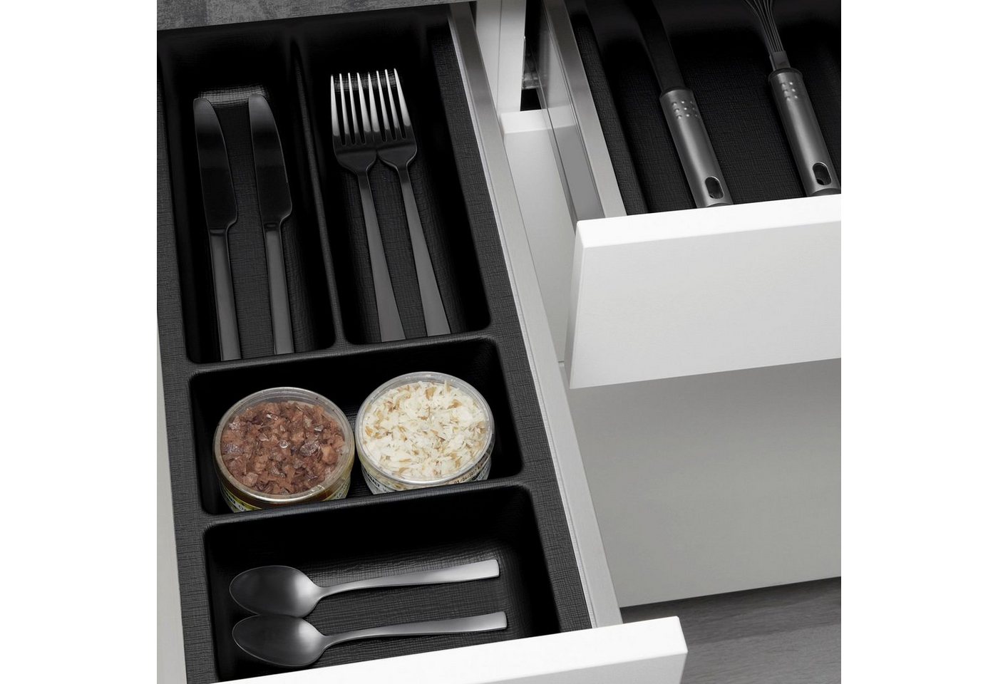 SO-TECH® Besteckeinsatz ORGA-BOX II Leinwandstruktur, für Nobilia bis 07/2012, Besteckeinsatz 209 mm Breite, Anthrazit – Bild 4 von 5