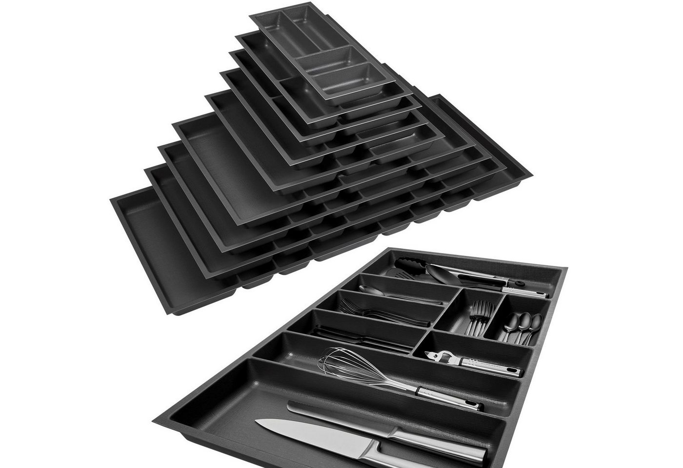 SO-TECH® Besteckeinsatz ORGA-BOX II Leinwandstruktur, für Nobilia bis 07/2012, Besteckeinsatz 209 mm Breite, Anthrazit – Bild 5 von 5