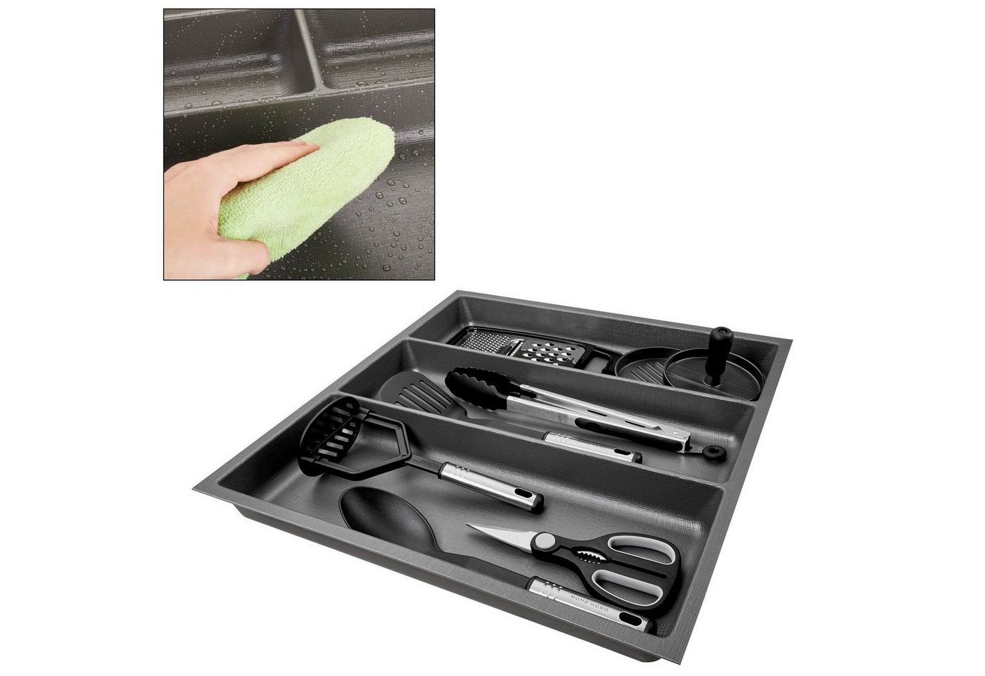 SO-TECH® Besteckeinsatz ORGA-BOX II Leinwandstruktur, für Nobilia bis 07/2012, Mehrzweckeinsatz 509 mm Breite, Anthrazit – Bild 2 von 5