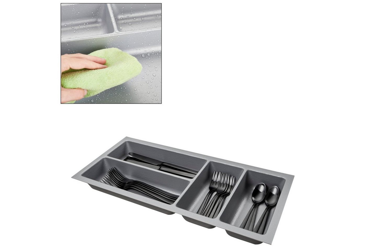 SO-TECH® Besteckeinsatz ORGA-BOX II Leinwandstruktur, für Nobilia bis 07/2012, Besteckeinsatz 209 mm Breite, Silbergrau – Bild 2 von 5