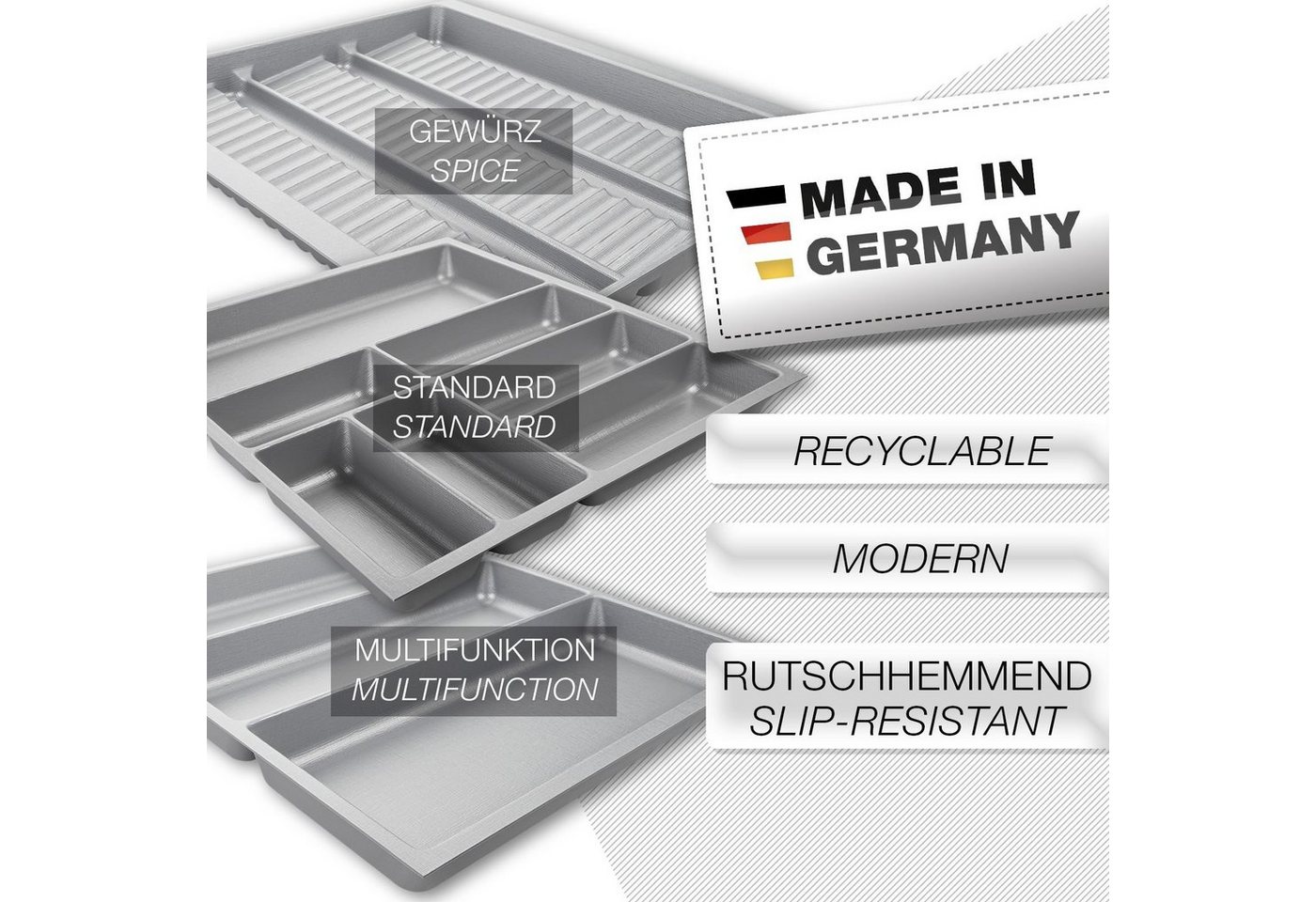 SO-TECH® Besteckeinsatz ORGA-BOX II Leinwandstruktur, für Nobilia bis 07/2012, Besteckeinsatz 209 mm Breite, Silbergrau – Bild 3 von 5