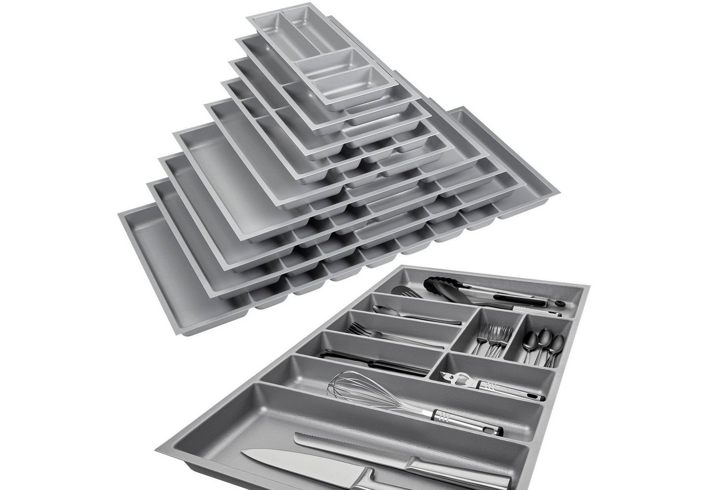 SO-TECH® Besteckeinsatz ORGA-BOX II Leinwandstruktur, für Nobilia bis 07/2012, Besteckeinsatz 209 mm Breite, Silbergrau – Bild 5 von 5