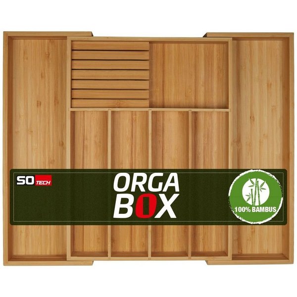SO-TECH® Besteckeinsatz ORGA-BOX® Universal Bambus Besteckkasten verstellbar (1 St), 5-7 Fächer, Breite 350 - 580 x Tiefe 470 mm mit Messerblock